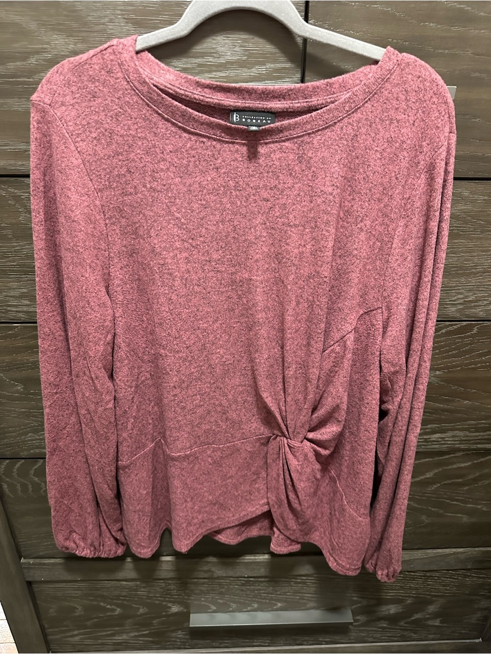 bobeau Rose Knit Long Sleeve Top with Side Twist